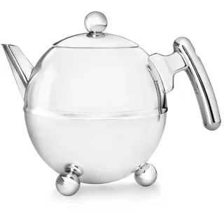 Bredemeijer bauchige runde doppelwandige Edelstahl Teekanne 1.5 Liter mit chromfarbenen Griff