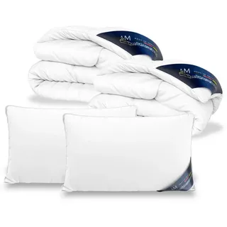 AM Qualitätsmatratzen Bettwaren SET Daunen Sommer 155/220cm, Kissen 40/80 cm 2er Set , Weiß , Textil , Uni , Rechteckig , 155x220 cm , Oeko-Tex® Standard 100 , Heimtextilien, Kopfpolster & Bettdecken, Bettdecken