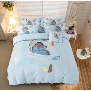 Baumwoll-Bettwäsche FLIEGENDE SCHMETTERLINGE blau - Blau