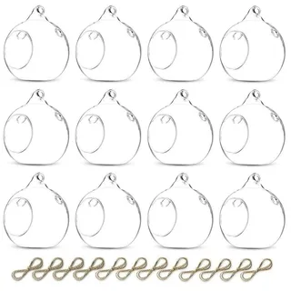 Sziqiqi Glaskugeln zum Aufhängen Teelichthalter Kerzenhalter: 8cm Hängende Teelichthalter Glas 12er Set mit Löchern für Teelichter - Windlicht Glas Vielseitig für Outdoor Hochzeit Party Weihnachten