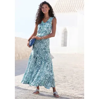 Maxikleid BUFFALO, Damen, Gr. 36, N-Gr, grün (weiß, blau, grün bedruckt), Jersey, Obermaterial: 100% Viskose, Paisley, bedruckt, figurumspielend ca. Mitte Wade, V-Ausschnitt, Kleider Maxikleid, mit Paisley-Druck, Sommerkleid, Volantkleid, Topseller