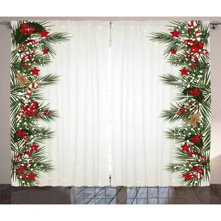 ABAKUHAUS Weihnachten Rustikaler Gardine, Silvester Magie, Schlafzimmer Kräuselband Vorhang mit Schlaufen und Haken, 280 x 175 cm, Rot Grün