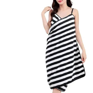 JIAHG Damen Saunakilt Frauen Badetuch Bademantel Duschtuch Spa Strand Schwimmen Weich Saugfähig Handtuch Saunahandtuch Saunatuch Saunarock Saunasarong (Schwarz-weiße Streifen)