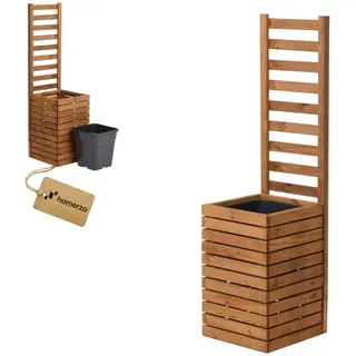 Pflanzkübel mit Rankgitter Spalier mit Pflanzkasten Blumenkasten aus Holz für Garten Balkon Terrasse Hochbeet mit 18L Kunststoff-Pflanzeneinsatz (horizontal-braun, 36x36x55 H130)