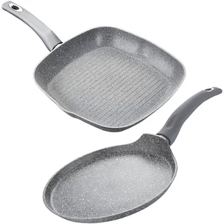 Set Crêpes-Pfanne und Grill mit Antihaftbeschichtung für die Küche ohne Öl – Pfannen-Set mit Antihaftbeschichtung, geeignet für Induktionsherde, aus geschmiedetem Aluminium, 28 cm