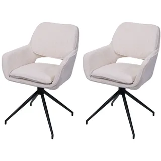 Mendler 2er-Set Esszimmerstuhl HWC-N74, Küchenstuhl, drehbar Auto-Return, Stoff Chenille (490g/m2) Öko-Tex ~ creme