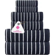 Casa Copenhagen Ecstatic 6-teiliges Handtuch-Set – Marineblau, 600 g/m2, 2 Badetücher, 2 Handtücher, 2 Waschlappen aus weicher ägyptischer Baumwolle für Badezimmer, Küche und Dusche