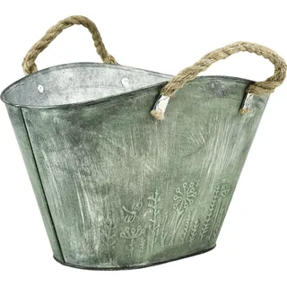 Blumentopf Metall Handtasche Jutegriffe Vintage Deko 31×20×17cm