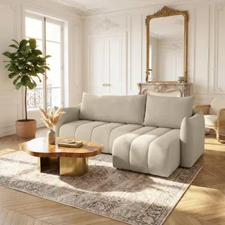 Ecksofa Schlafsofa ONTARIO XS in Stoff Poso Beige Ottomane Rechts - Beige