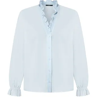 Klassische Bluse ZERO "Bluse mit Rüschen", Damen, Gr. 38, blau (skyway), Obermaterial: 74% Baumwolle CO. 23% Polyamid PA. 3% Elasthan EL., Blusen Klassische Bluse