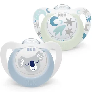 NUK Star Babyschnuller | 0–6 Monate | Day & Night Schnuller | BPA-freies Silikon | Blue Koala | 2-teilig