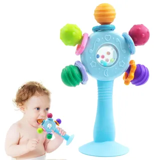 VViN Saugnapf Spielzeug Baby für Hochstuhl, Beißspielzeug Baby ab 3 Monate, Baby Rassel Spielzeug, Montessori-Frühbildungs Motorikspielzeug, Babyspielzeug für Babys von 3-6 Monaten (Blau)