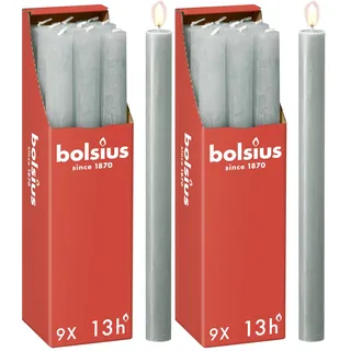 Bolsius - Rustik Stabkerzen - Jadegrün - 9 Stück - 27 x 2.3 cm - Länge Brenndauer 13 Stunden - Unparfümierte - Natürliches Pflanzenwachs - Ohne Palmöl (Packung mit 2)