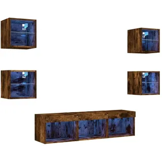 vidaXL 7-tlg. Wohnwand mit LED-Beleuchtung Räuchereiche Holzwerkstoff - Braun