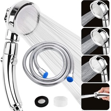 Duschkopf mit Schlauch 2m - Wassersparend Duschkopf Regendusche - Duschbrause Hochdruck Druckerhöhend mit Wasserstop Function - 3 Strahlarten Handbrause Chrome Dusche Brausekopf Groß - für Baden Spa