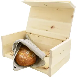 4betterdays.com NATURlich leben! Brotkasten Zirbenholz 35x26x16 cm | Klappdeckel Einlegegitter & Bäckerleinen