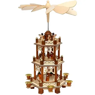 Dekohelden24 ***Holzpyramide in Natur/braun mit 3 Etagen, L/B/H ca. 19 x 16,5 x 43 cm