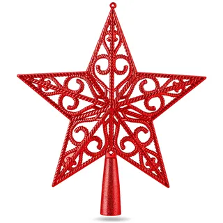 Stern rot Christbaumspitze Baumspitze Spitze Aufstecker für Tannenbaum Tannenbaumspitze Weihnachtsbaum Weihnachten (Stern-Ornament-rot)