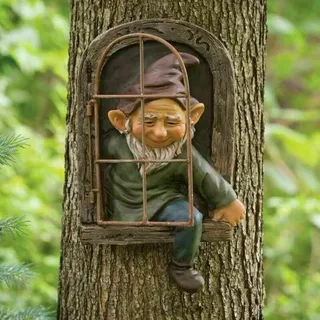 JTZXJJX Elf Out The Door Tree Hugger, Gartenstatue Zwerg Harz Zwerg Figur, Hängende Gartenzwerge Baum Zwerg Dekoration für Terrasse Rasen Ornament (Männer)