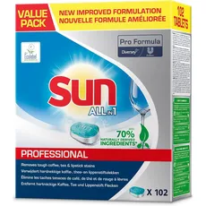 Sun Pro Formula All in 1 Spülmaschinentabs – Kraftvolle Premium Tabs für die Spülmaschine für mühelose Reinigung, Geschirrspültabs für strahlenden Glanz, 102 Tabs