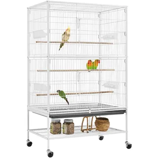Yaheetech Vogelkäfig mit Ständer und Rollen, 52 x 79 x 132 cm, Weiß