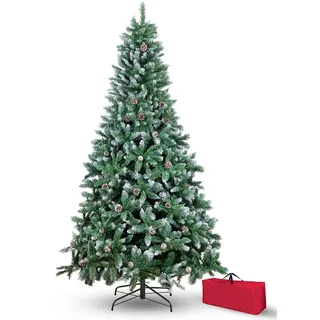 Brigros Künstlicher Weihnachtsbaum, 1278 Zweige, Taschen, realistisch, Haken, einfache Montage, PVC, Metallbasis, feuerhemmend (210 cm, verschneit)