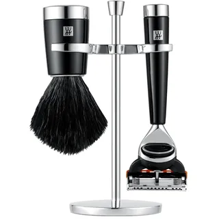 Zwilling Rasierer Set mit Rasierer (3 teilig mit Rasierpinsel und Halterung, passend für Gilette Fusion Klingen, Geschenkset), Schwarz