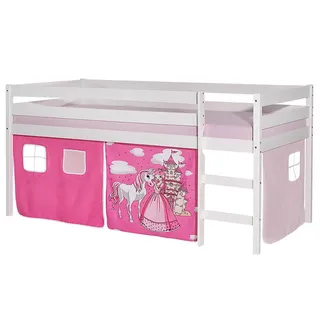 Idimex Hochbett Erik Kinderbett Etagenbett Vorhang Prinzessin Rosa, Kiefer Mode, 90x200 cm, Kinder- & Jugendzimmer, Kindermöbel, Kinderbetten, Hochbetten