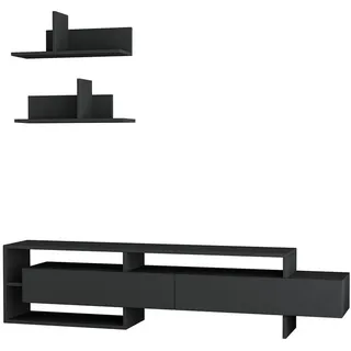 Calicosy Tv-Möbel mit 2 Türen und 2 Wandregalen L180 cm - Gara , Holzwerkstoff , 32x42x180 cm , Wohnzimmer, TV Möbel, Lowboards, Lowboards stehend