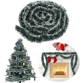 Weihnachtsgirlande 10m, Girlande Weihnachten Aussen, Tannengirlande, Weihnachtsdeko, Grün Weiß, Weihnachtsgirlande Treppe, Geeignet für die Dekoration von Weihnachten und Winterferien