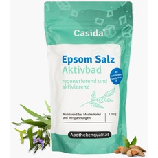 Casida® Epsom Salz Aktivbad mit natürlichem Rosmarinöl Eukalyptusöl - Magnesiumsulfat Bad - Muskel- & Gelenkwohl - 1000 g - Original Epsom Salz