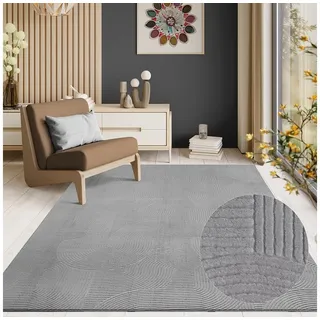 The CarPET Rio - Moderner Kurzflor Teppich, weicher und pflegeleichter Anti-Rutsch-Teppich mit 3D-Optik, robust, für Wohnzimmer und Schlafzimmer, Grau, 120 x 160 cm