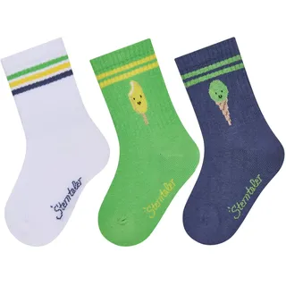 Sterntaler Baby Socken 3er Pack Eis – Lange Baby- und Kinder-Socken im 3er Pack mit Umschlag, Innenfrottee, Ringel-, Eis am Stiel- & Eiswaffel-Motive, Weiß, Größe 18