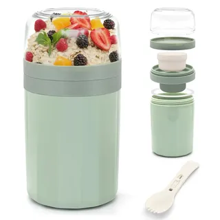 IJIAMY Müslibecher to Go, Premium Qualitat Joghurtbecher to Go Kinder mit Löffel 520ML+250ML, Auslaufsicher Müsli to go Becher mit Soßenbox, Müslischale,Brotdose Lunchbox für Kinder & Erwachsene