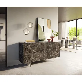 DELIFE Sideboard Cuor 150 cm Keramik Emperador Extra Lucidato Dunkelbraun 3 Türen Fuß Schwebeoptik Acrylglas - Dunkelbraun, Braun