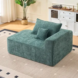 MODFU Chaiselongue,Relaxliege,Einzelsofa mit Kissen,Ohne Montage,Chenille,für Wohnzimmer und Schlafzimmer,Grün - Grün