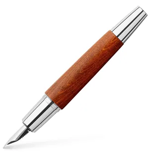 Faber-Castell e-motion Holz Chrom, Feder F, rotbraun | Füllfederhalter im edlen Holzdesign mit hochwertiger Feder und Geschenkverpackung