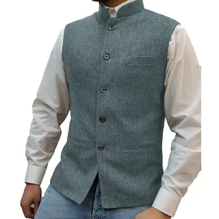 SHACE Herren Anzugweste - Herren Einreiher Anzug Weste Elegante Ärmellose Stehkragen Business Button Slim Fit Herringbone Mit Taschen Weste