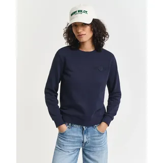 Sweatshirt GANT "REG TONAL SHIELD C-NECK SWEAT", Damen, Gr. S, blau (evening blau), Sweatware, Obermaterial: 87% Baumwolle, 13% Polyester, regular fit hüftlang, Rundhals, Rippbündchen, Sweatshirts Sweatshirt, Ton in Ton Stickerei, Rundhals