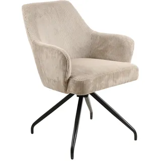 Mid.you Armlehnstuhl , Schwarz, Beige , Holz, Metall, Textil , Pappel , Sperrholz , Drehkreuz , 57x86x65 cm , Sitzfläche 360° drehbar , Esszimmer, Stühle, Polsterstühle