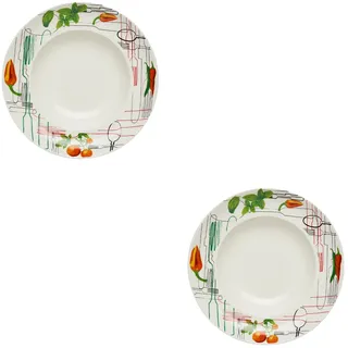 KHG 2er-Set Pastateller, extra groß mit 30 cm Durchmesser in Besteck Print | perfekt für Gastro und Zuhause, hochwertiges Porzellan, Suppenteller, Salatteller, spülmaschinengeeignet, praktisch