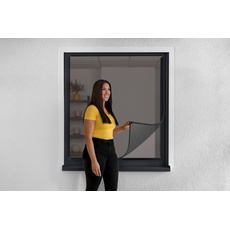 Bild von 70481 Fliegengitter Fenster Magnet mit Fiberglasgewebe 130 x 150 cm, flexibler Magnetrahmen ohne bohren, Insektenschutz Fenster inkl. unterstützende Halterungen, Anthrazit