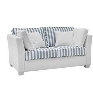 Furn.Design Sofa 2-Sitzer creme blau gestreift, Landhaus 160 cm, Couch inklusive 4 Kissen , Creme, Blau , Textil , Echtholz , Gestreift, Uni , eckig , 160x88x96 cm , Wohnzimmer, Sofas & Couches, Sofas, 2-Sitzer Sofas