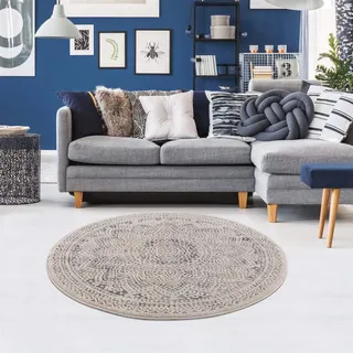 Teppich CARPET CITY "Art 1652", grau, H:7mm Ø:120cm, Polypropylen, Teppiche, Teppich, Kurzflor, Ornamenten-Muster, Boho & Mandala Stil