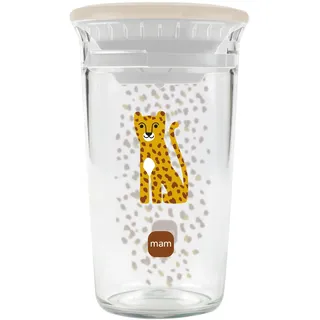 MAM Easy to Drink Cup | 360° Trinklernbecher ab 8+ Mon | Auslaufsicherer Silikoneinsatz mit Ventil | BPA- & BPS-frei | leicht zu reinigen | Baby & Kinder Trinkbecher mit Glasoptik | 290 ml | Leopard