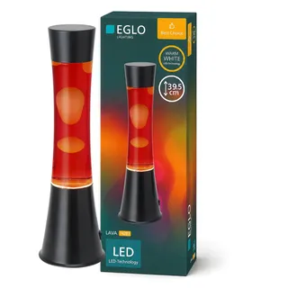 EGLO LED Lavalampe Lava, Deko Lampe Wassersäule, Retro Lavaleuchte Kinder | Dekoleuchte Kinderzimmer in Schwarz, rote Flüssigkeit mit weißem Wachs, 39,5 cm