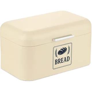 Relaxdays Brotkasten, mit Deckel & Griff, HBT: 16,5x30x19 cm, Brot aufbewahren, Brotkiste Retro, Metall, beige
