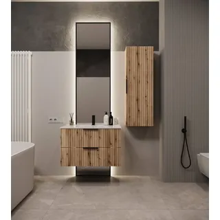 Waschtisch WELLTIME "TIBU mit Waschbecken. 2 Schubladen. 2 Breiten (60/80cm) und 4 Farben", eiche, B:81,5cm H:53cm T:47cm, FSC-zertifizierter Holzwerkstoff, Keramik, MDF, Waschtische, Waschtisch, Badschrank mit Waschbecken, Softclose, Maße B/H/T: 81,5/53/47 cm