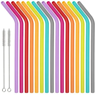 18 Silikon Strohhalme Wiederverwendbar mit 2 Strohhalm-Reinigungsbürsten | Bunte Flexible Silikonstrohhalme für Cocktails, Säfte, Milchtee und Smoothies, Leicht zu Reinigen