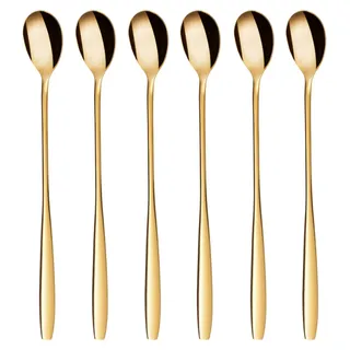 Tomivo® GRÄWE Longdrink‐Löffel 6er‐Set – rostfreier Edelstahl (18% Chromstahl), PVD Gold, 22 cm, Serie Königstein, spülmaschinenfest - Gold